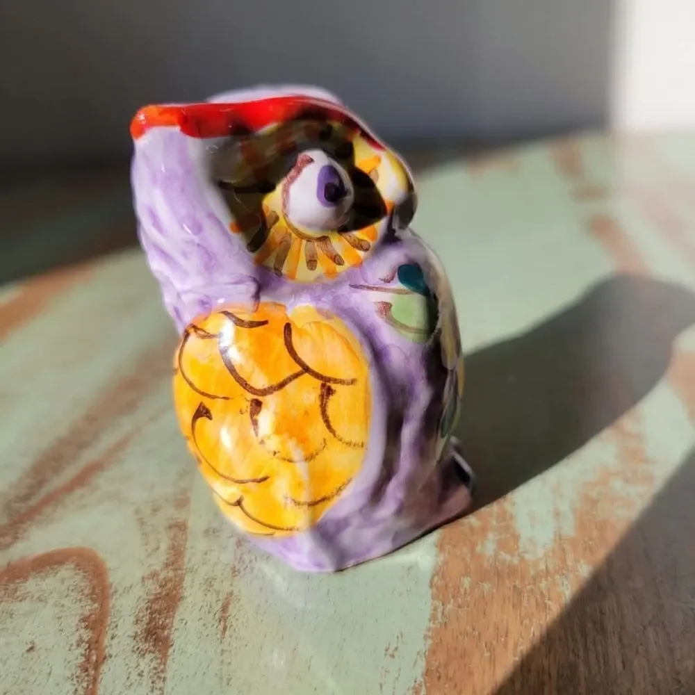 Italian Sorrento Handpainted Floral Folk Art Pottery Owl Figurine